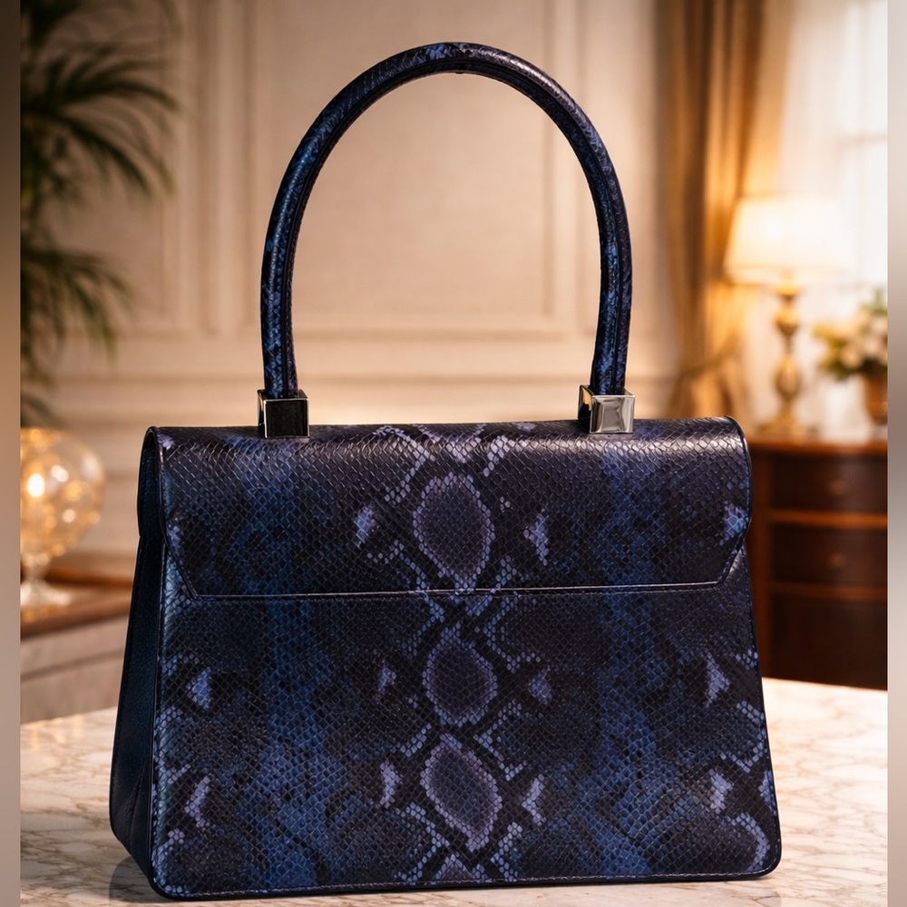 Valentino Blue Melanie Python-Embossed Leather Sa… - image 5